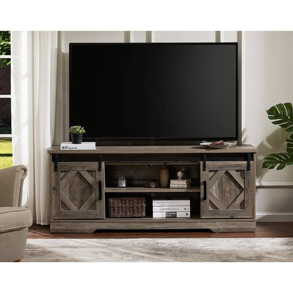 Rustic Grey Wash Wood TV Stand Storage Cabinet S21455