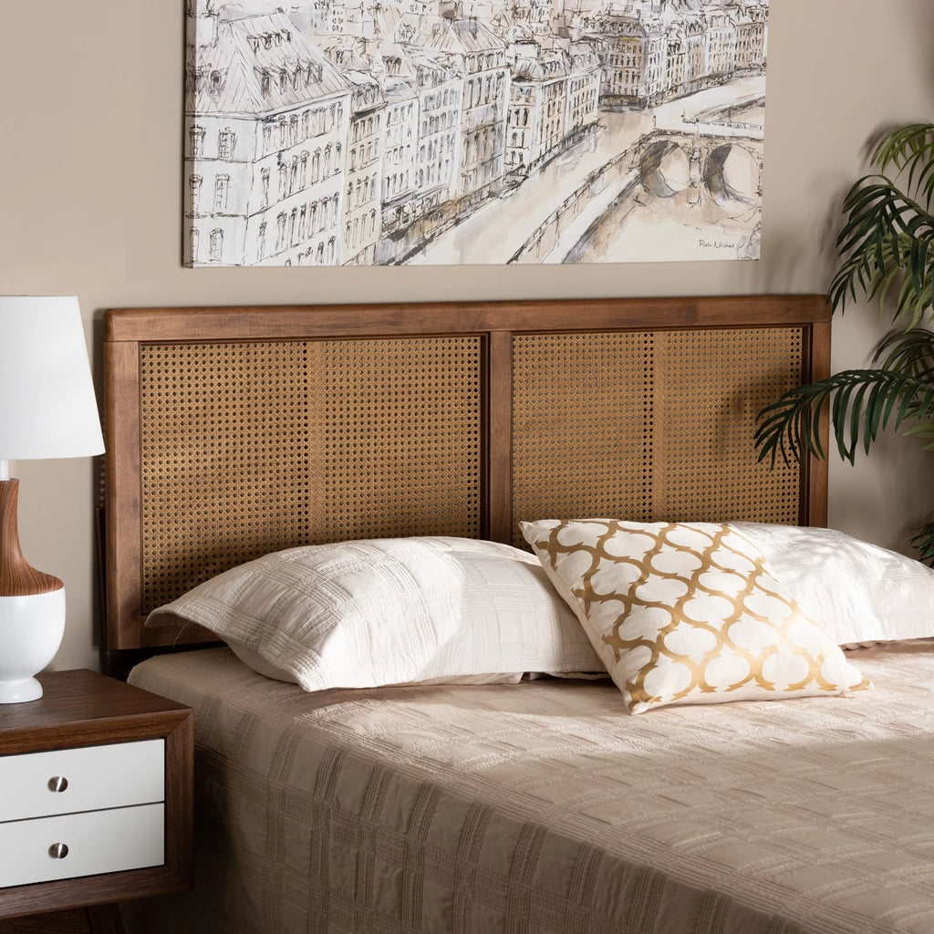 Ash Walnut Wood and Synthetic Rattan Headboard Full N92873