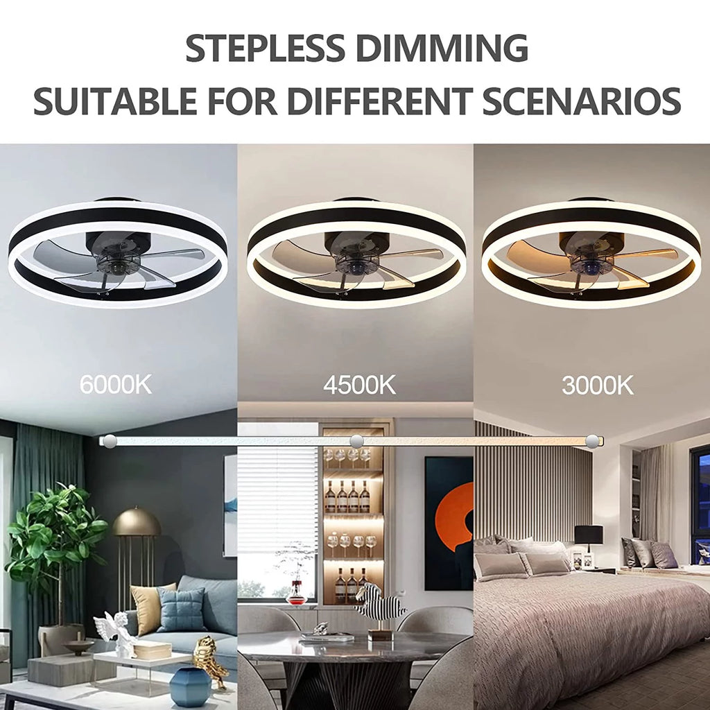 Black Modern Low Profile Ceiling Fan with Light L332