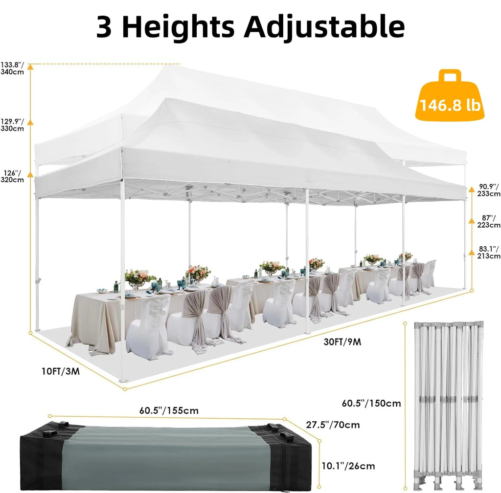 10'x30' Heavy Duty Waterproof Pop Up Canopy with 8 Removable Sidewalls, White M778660