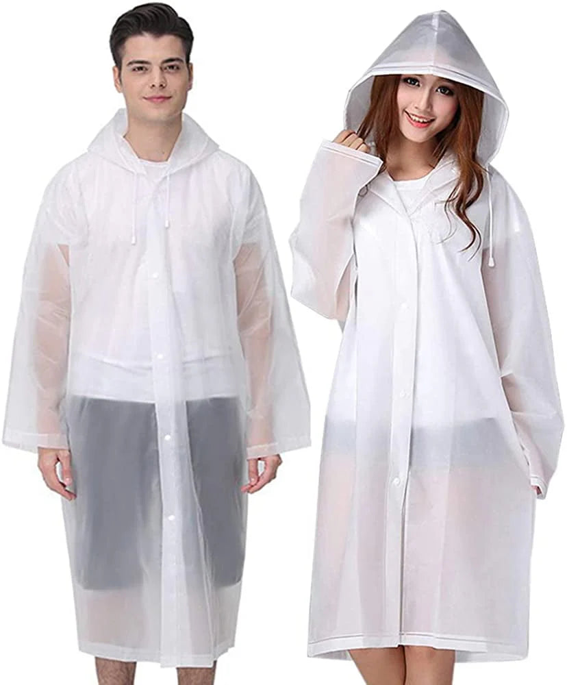 White 2 Pack Rain Ponchos with Hood and Drawstring R242