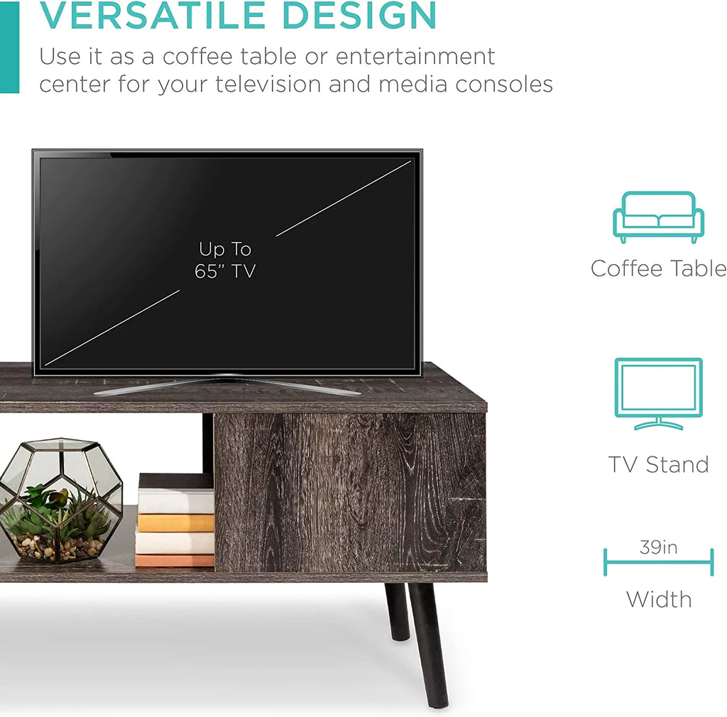 Mid-Century Modern Coffee Table with Open Storage Shelf I980