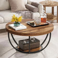 Round 2-Tier Wooden Coffee Table with Shelves Z809
