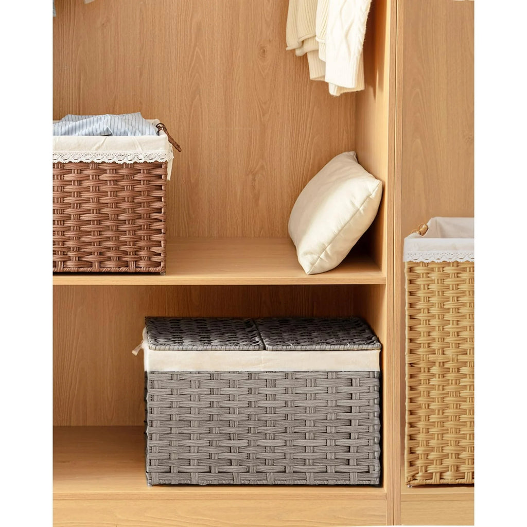 Gray 17.2 Gallon Rattan Storage Basket with Lid T63924
