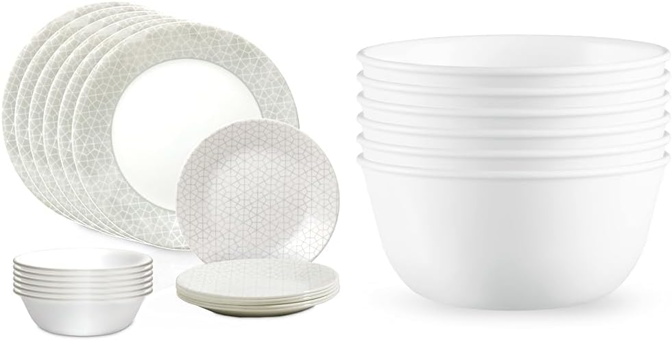 18 Piece Glass Dinnerware Set, Service for 6, 28 oz Soup Bowls Set of 6 O7783