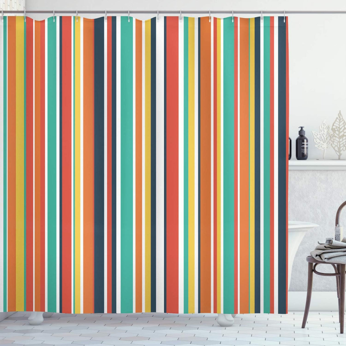 Pastel Shower Curtain with Hooks, 69 W x 84 L O107