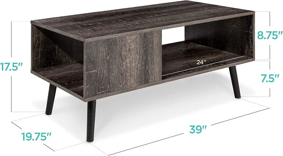 Mid-Century Modern Coffee Table with Open Storage Shelf I980