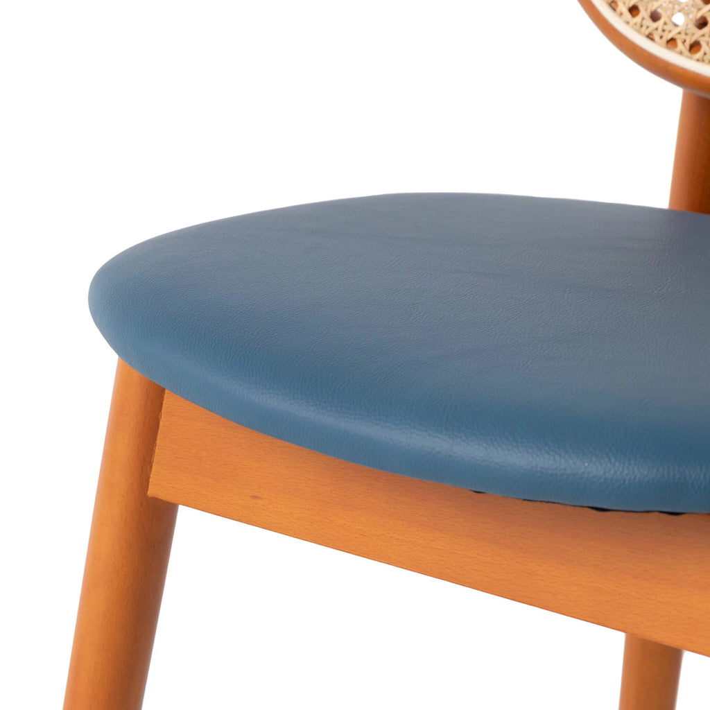 Mid-Century Modern Wicker Dining Chair with Leather Seat and Beech Wood Legs Z749