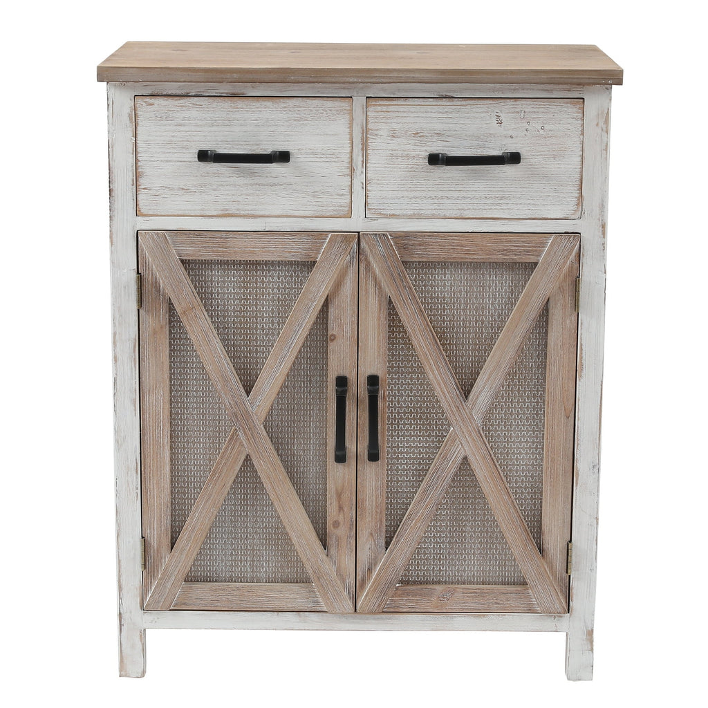 White Natural Wood 2 Drawer 2 Door Storage Cabinet Y82270