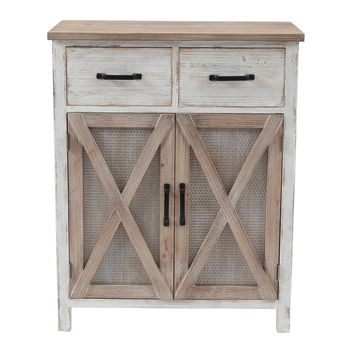 White Natural Wood 2 Drawer 2 Door Storage Cabinet Y82270