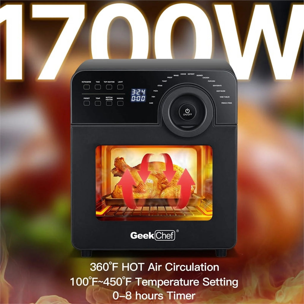 Black 16-in-1 Digital Air Fryer Oven with Rotisserie and Dehydrator V287412