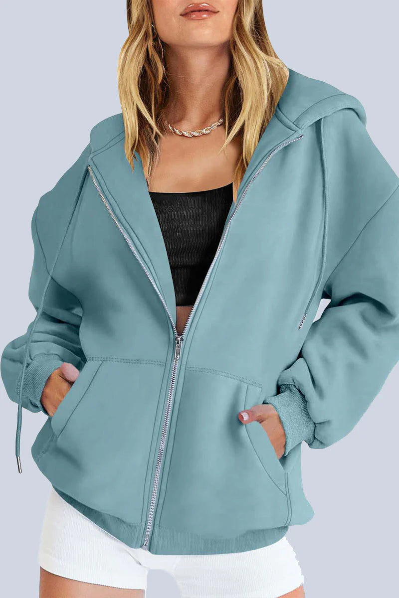 Solid Pocket Hooded Collar Outerwear P7860