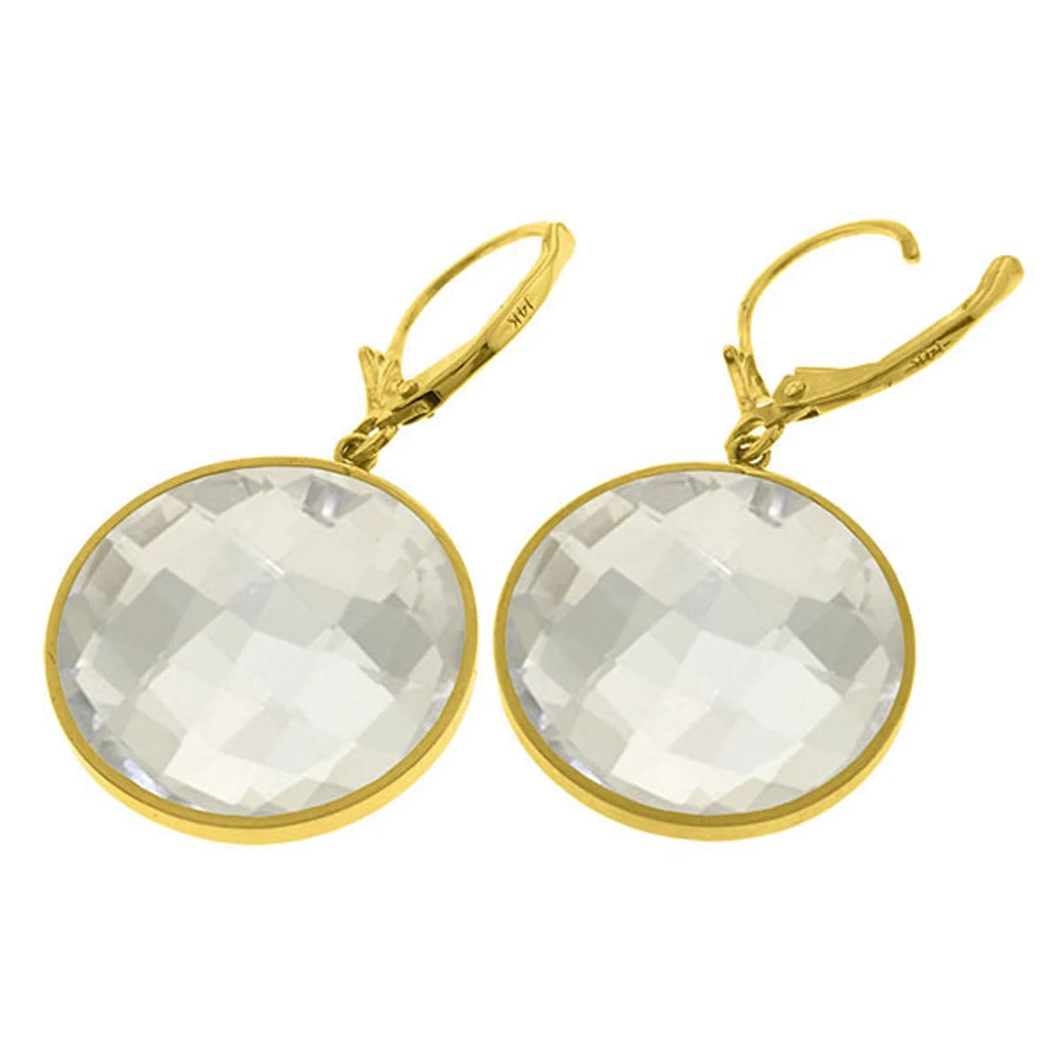 14k Solid Gold Leverback Earrings with Round White Topaz O65054