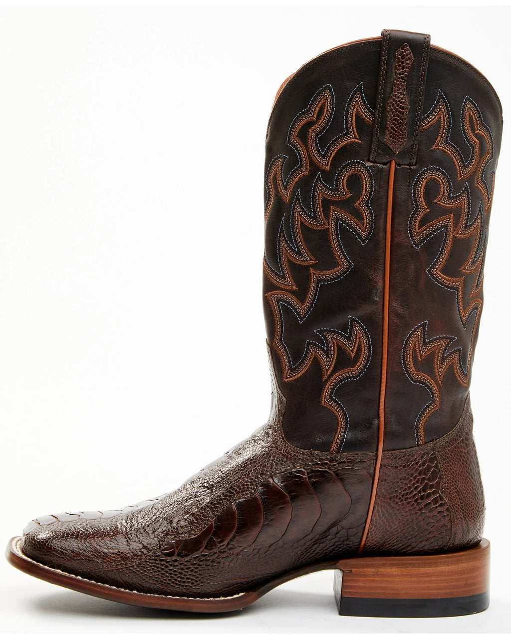Antique Cafe Ostrich Leg Exotic Western Boot Broad Square Toe Brown 8.5 D(M) US T609495