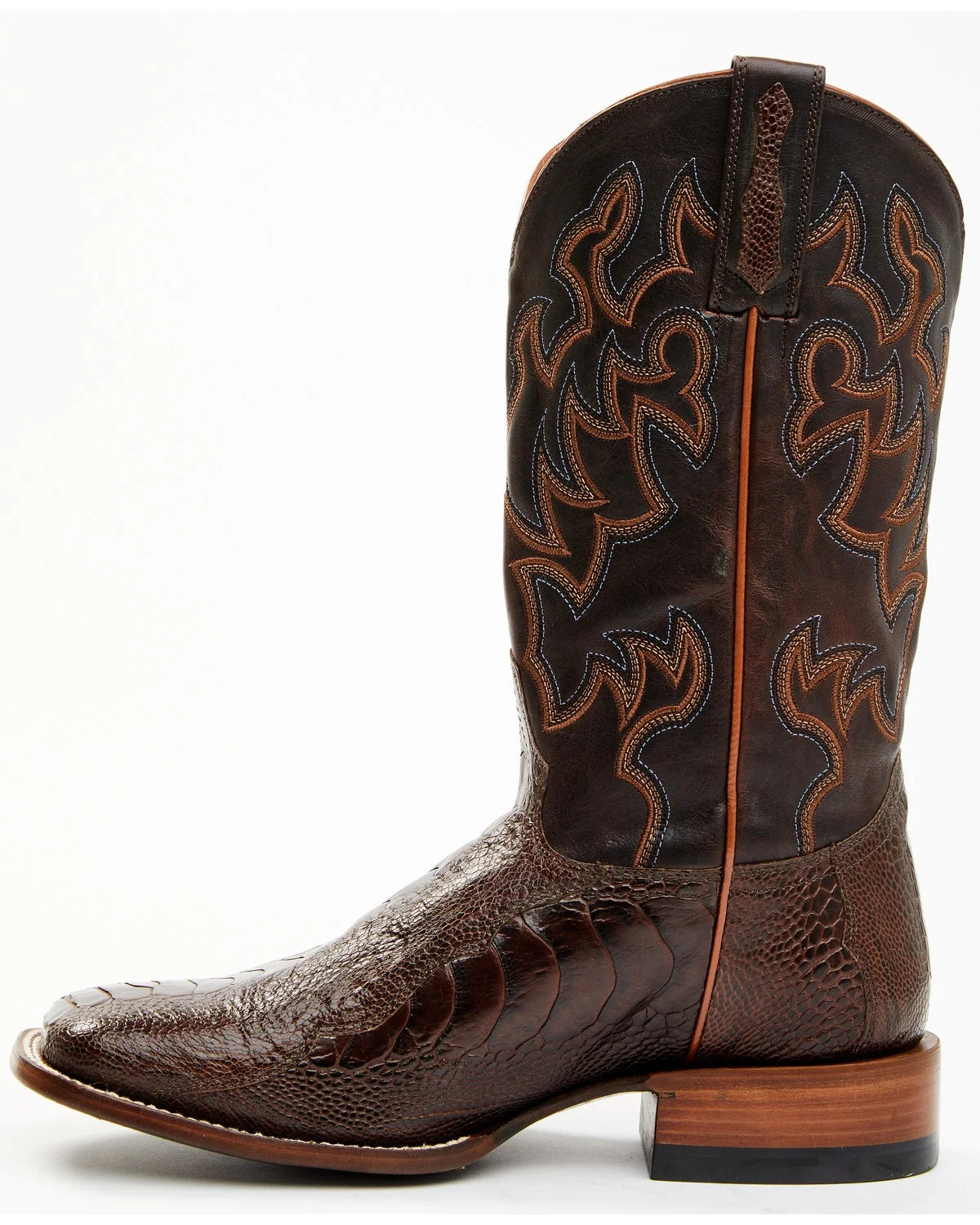 Antique Cafe Ostrich Leg Exotic Western Boot Broad Square Toe Brown 8.5 D(M) US T609495