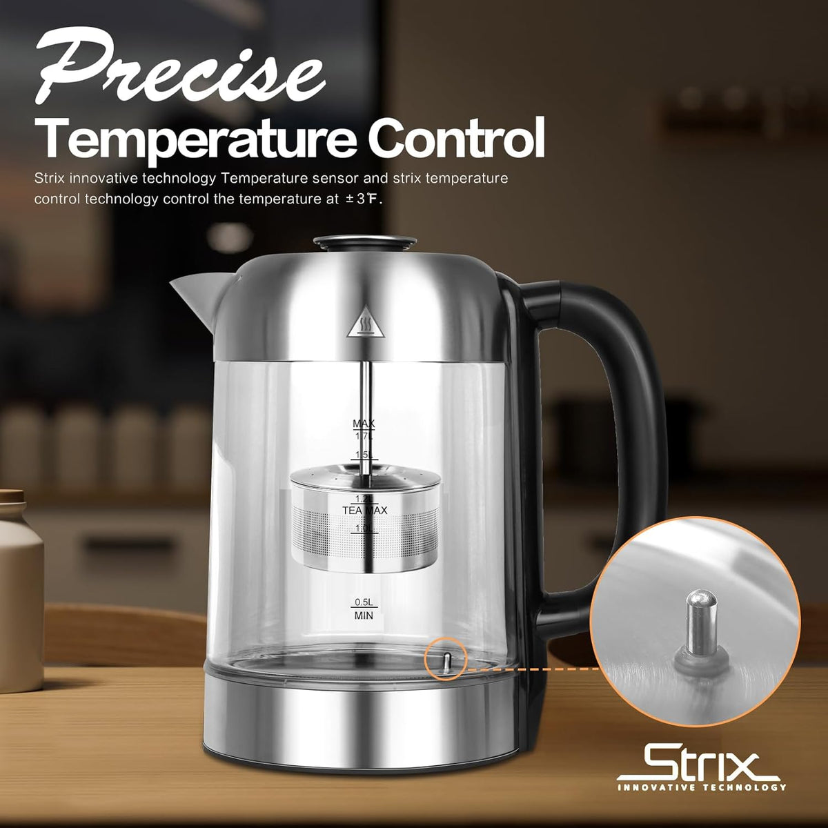 1.7L Borosilicate Glass Electric Kettle with Temperature Control L67525
