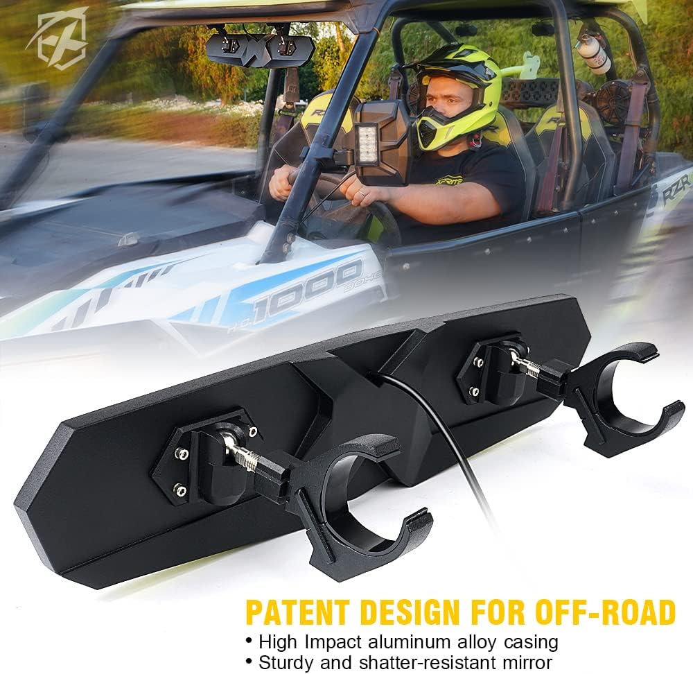 17 UTV Rearview Center Mirror with COB LED Interior Lights and Rocker Switch Aluminum S347