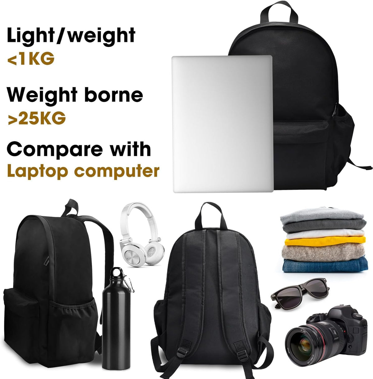 Black Small Lightweight Travel Backpack E833163