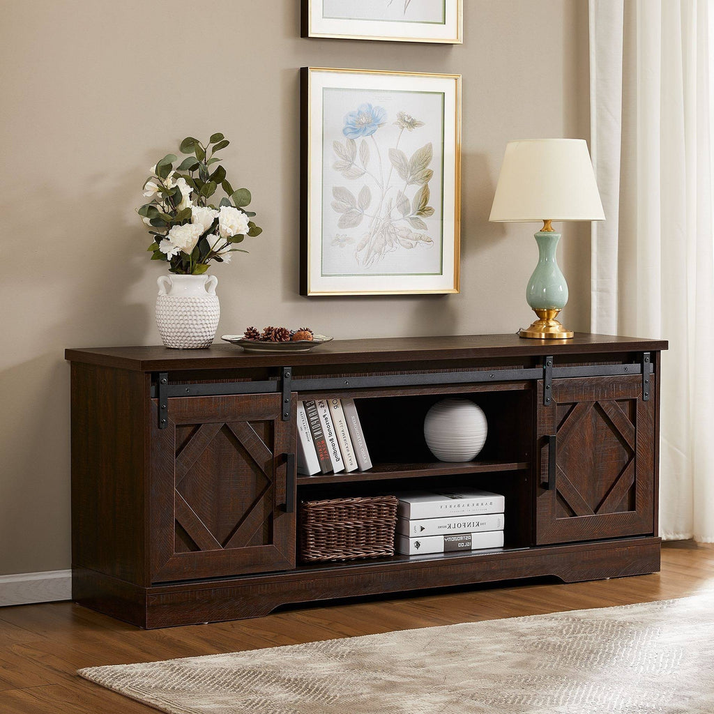 Rustic Grey Wash Wood TV Stand Storage Cabinet S21455