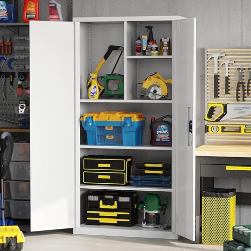 Black 72" Tall Steel Storage Cabinet with 2 Lockable Doors and Adjustable Shelves L772