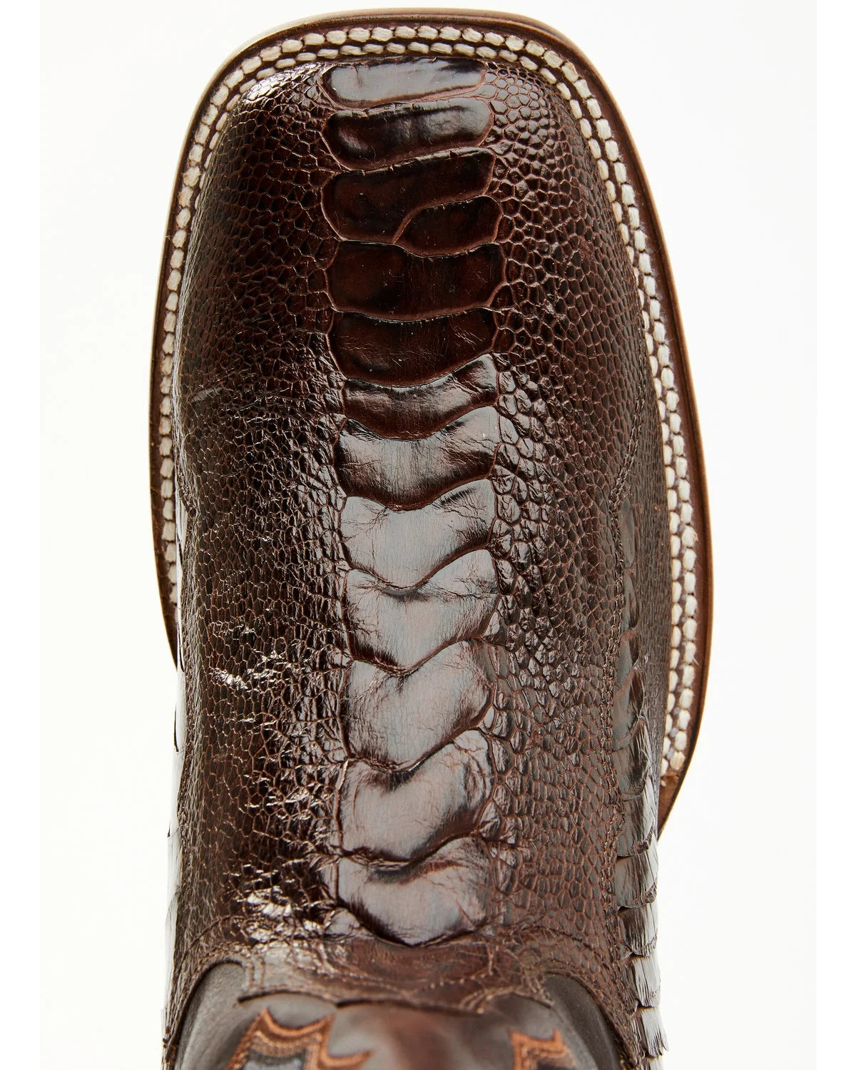 Antique Cafe Ostrich Leg Exotic Western Boot Broad Square Toe Brown 8.5 D(M) US T609495