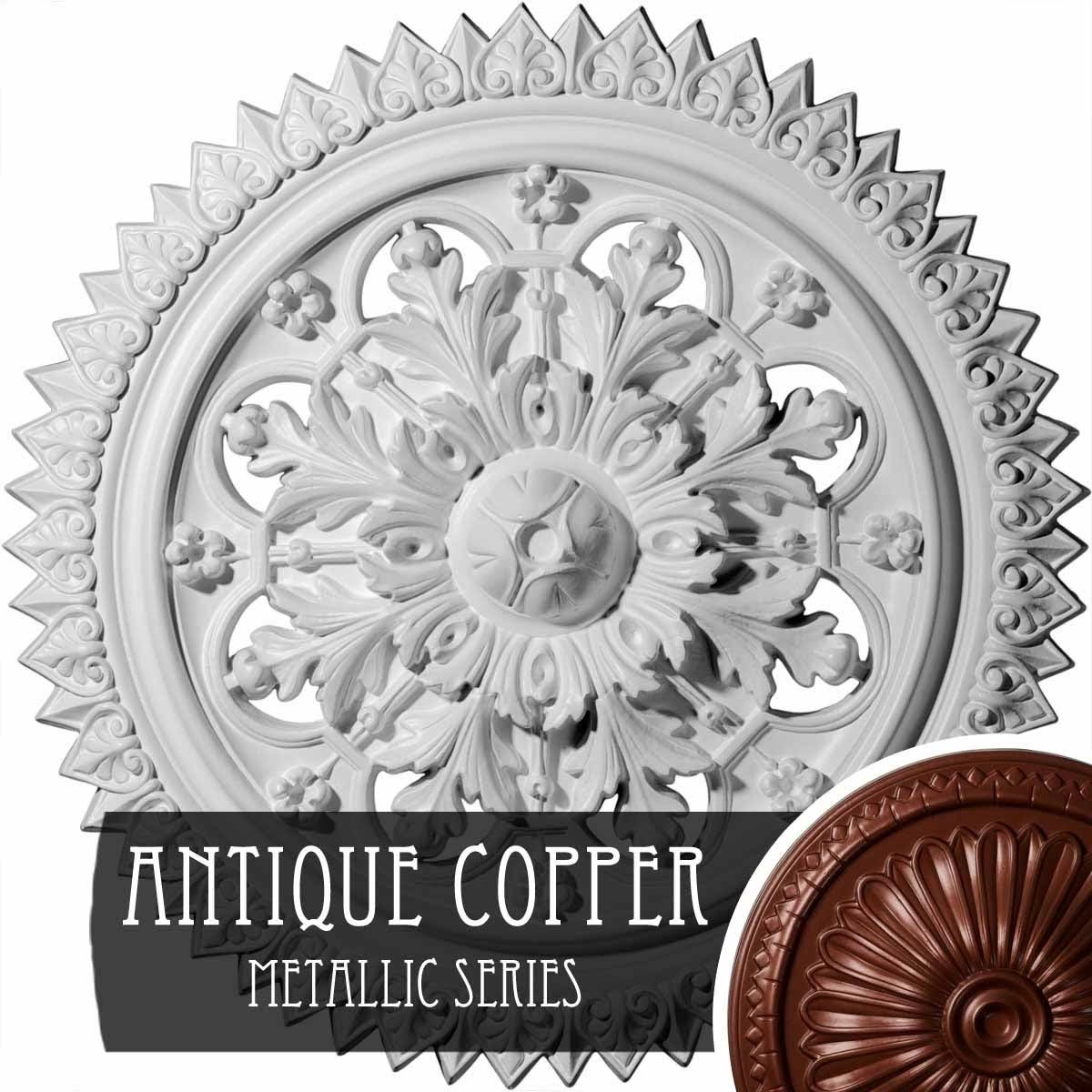 21 5/8x22OD x 2 1/2x22P Hand-Painted Polished Copper Ceiling Medallion U503425