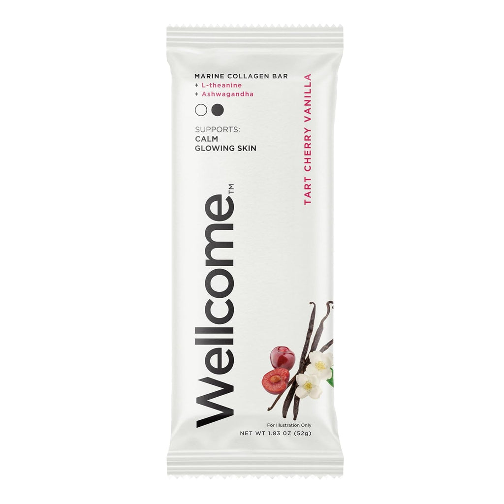 Tart Cherry Vanilla Marine Collagen Protein Bar with Ashwagandha and L-Theanine (Pack of 12) O242717