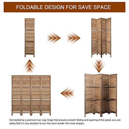 4 Panel Brown Wood Room Divider with Shelves J22675