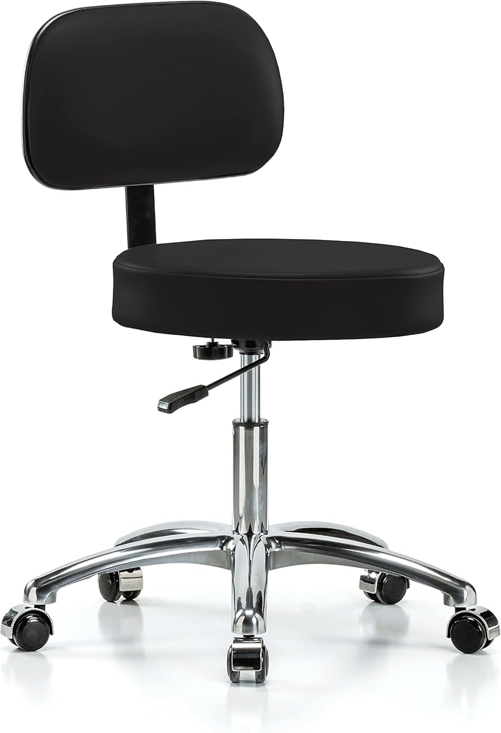 Chrome Rolling Height Adjustable Exam Stool with Back and Footring P17026