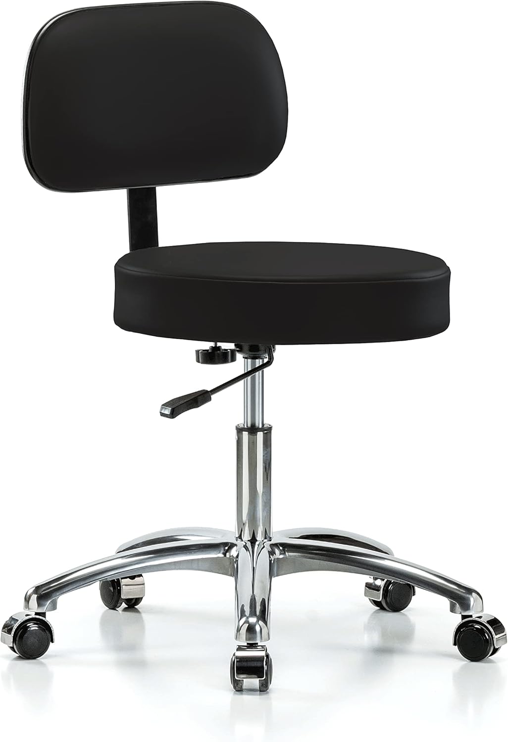 Chrome Rolling Height Adjustable Exam Stool with Back and Footring P17026