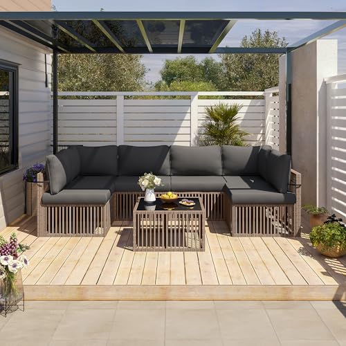 7 Pieces Wicker Patio Sectional Sofa Set with Coffee Table P7253