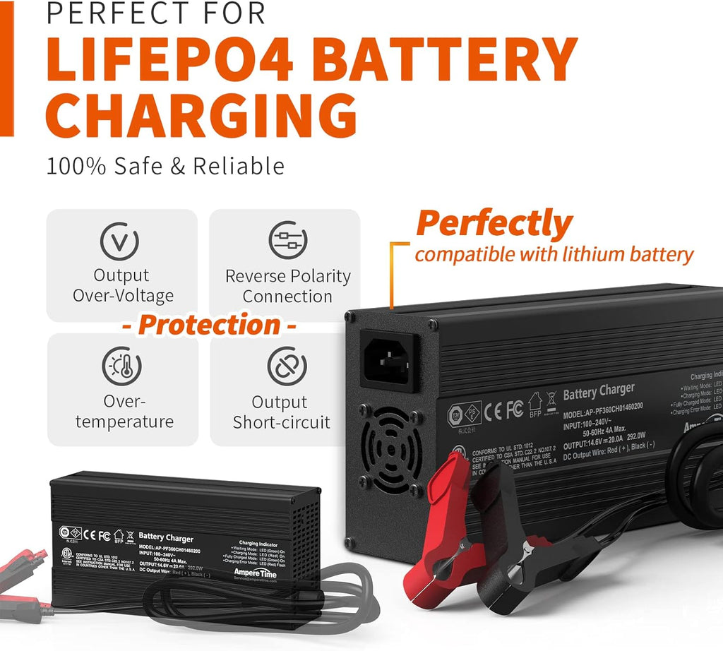12V 50Ah LiFePO4 Battery with 14.6V 10A Charger F726