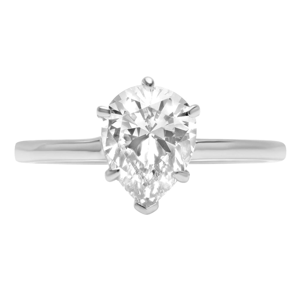 1.5 ct Pear Cut Clear Simulated Diamond 18k White Gold Solitaire Ring Size 3.5 E788