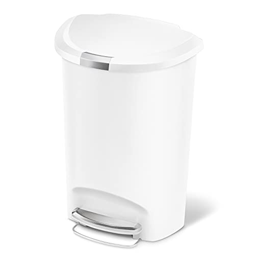50 Liter Semi-Round Kitchen Step Trash Can with Slide Lock, Black Plastic Z575323