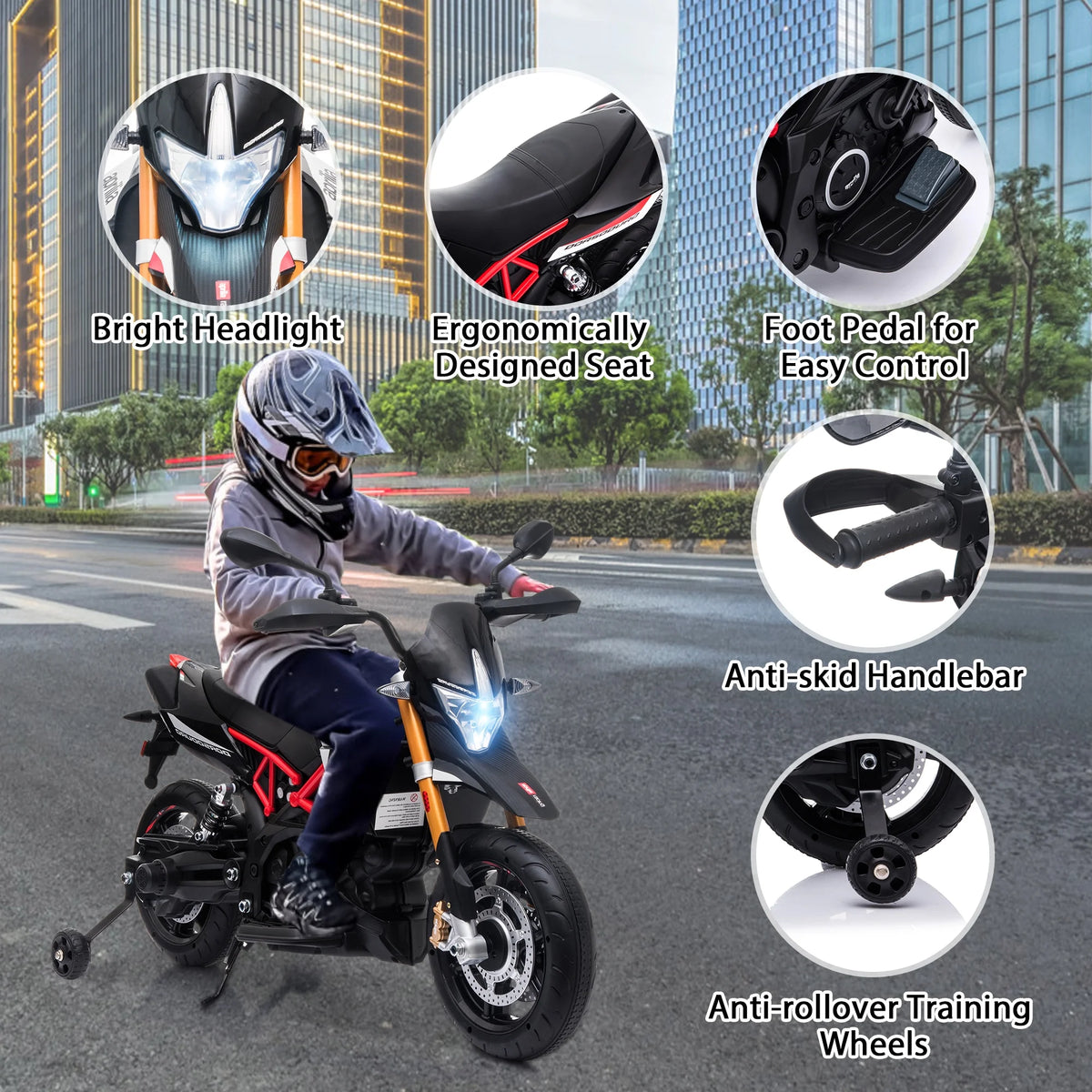 12V Ride on Motorcycle Electric Motorbike with Training Wheels E960