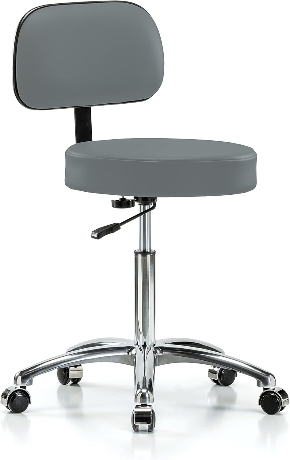 Chrome Rolling Height Adjustable Exam Stool with Back and Footring P17026
