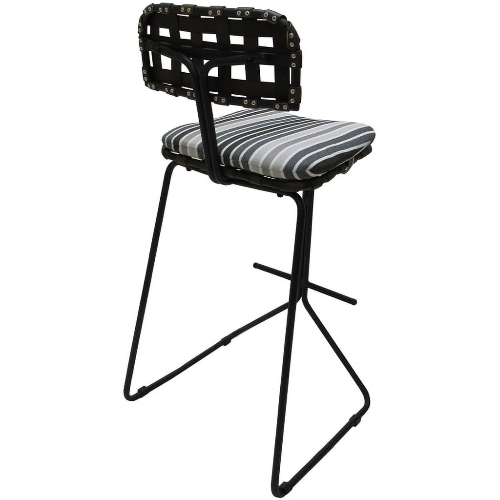 Metal Pub Set 30" Stool Gray Striped Fabric Black Frame M364193
