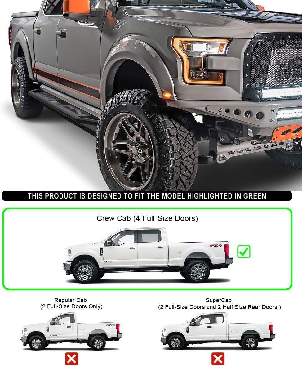 Aluminum Side Steps Compatible with Ford F150 SuperCrew Cab & F-250 F-350 Super Duty Crew Cab D909