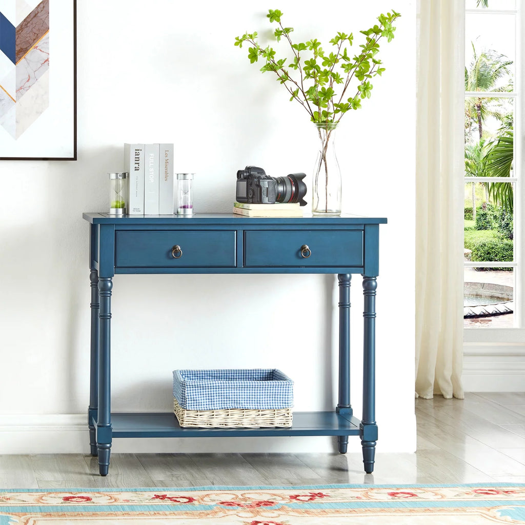 Blue Wooden Console Table with Drawers D10173