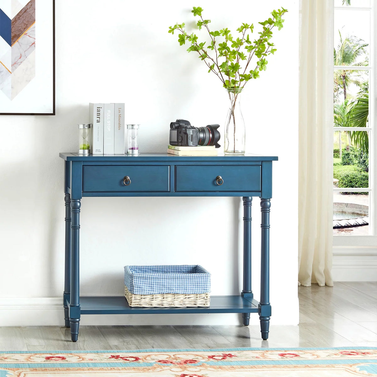 Blue Wooden Console Table with Drawers D10173