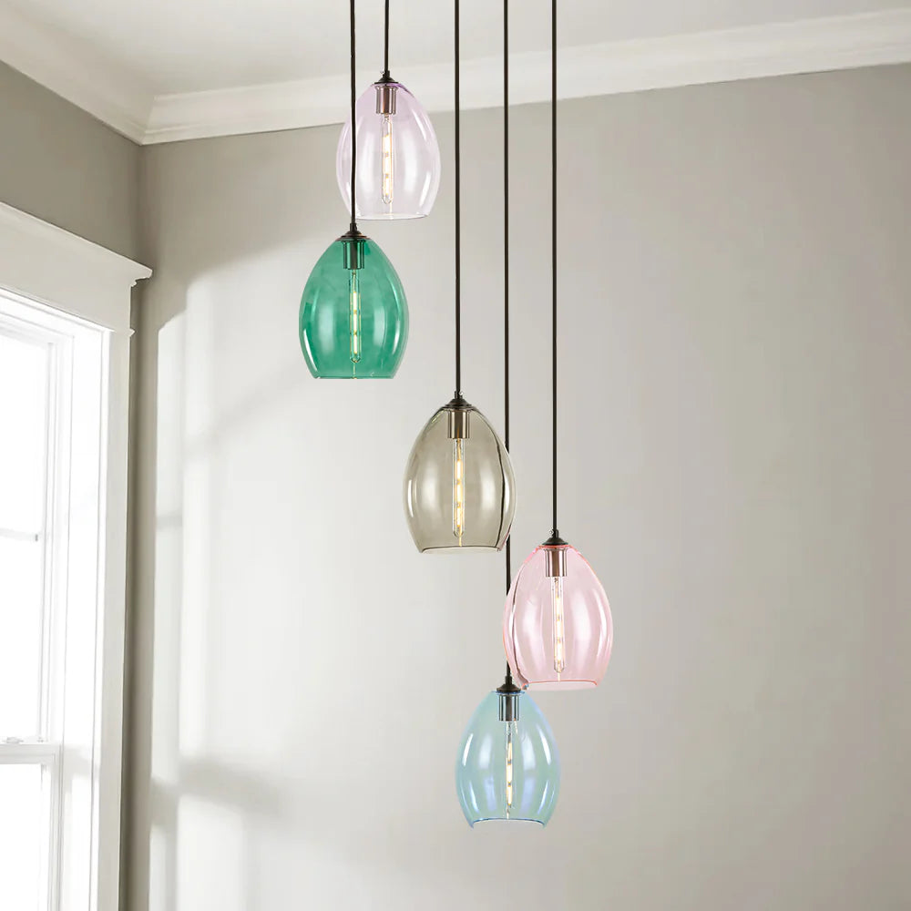 5-Light Tinted Glass Teardrop Pendant G6647