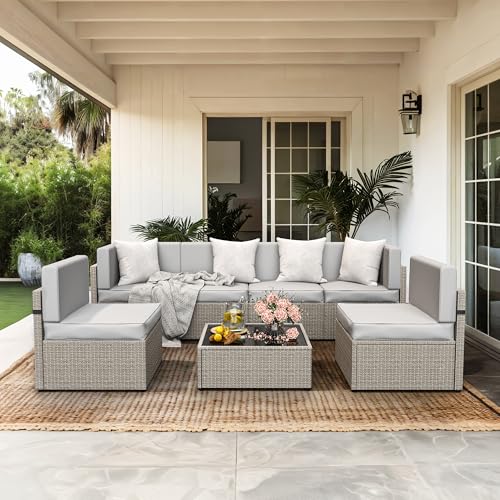 7-Piece All-Weather Wicker Patio Sectional Sofa Set with Washable Cushions S83890