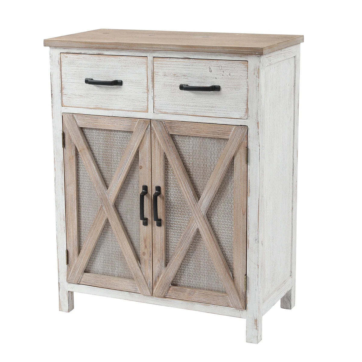 White Natural Wood 2 Drawer 2 Door Storage Cabinet Y82270