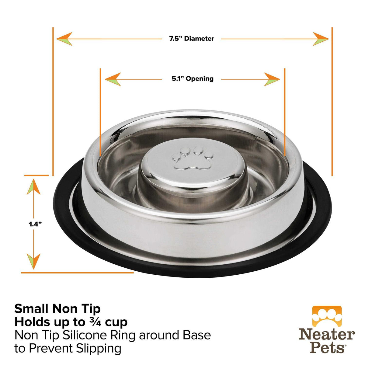 Stainless Steel Slow Feed Bowl Non-Tip & Non-Skid B800