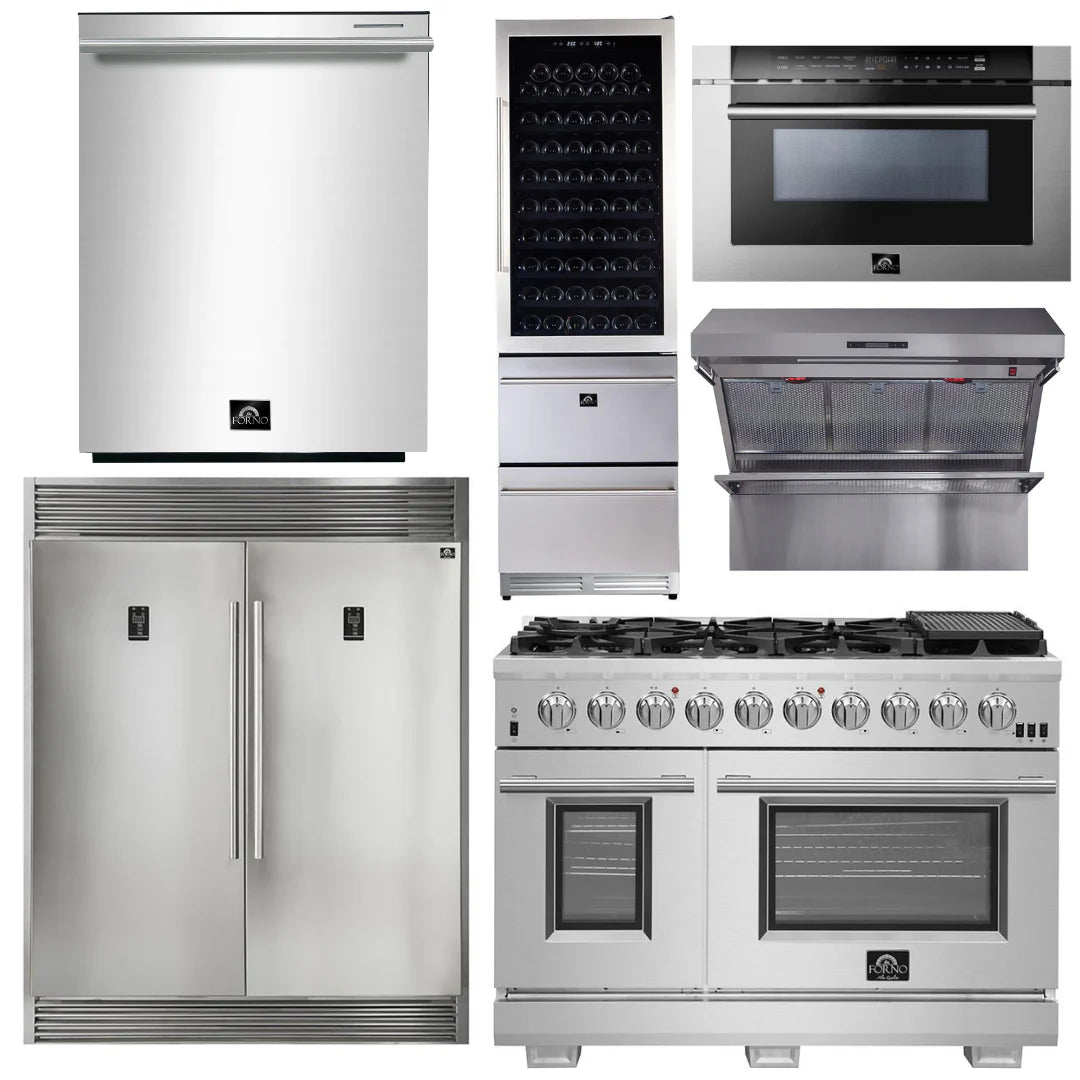 48 Dual Fuel Range, Range Hood, Refrigerator, Microwave, Dishwasher, Wine Cooler O729748