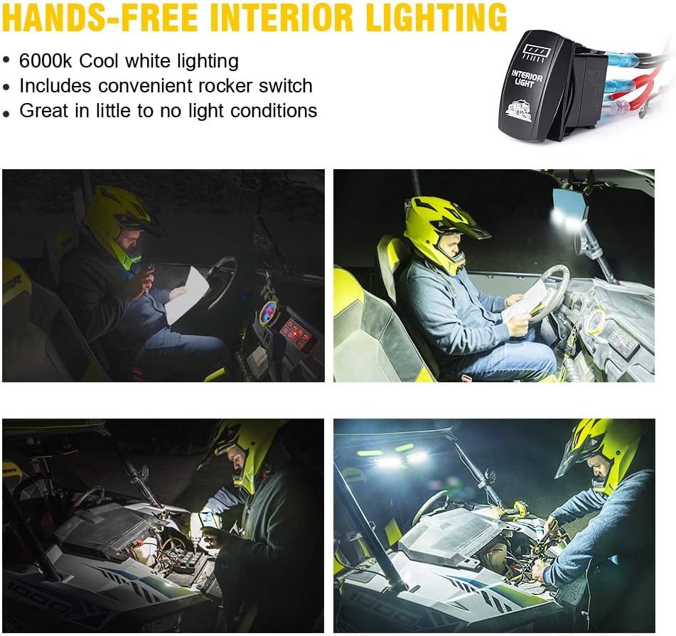 17 UTV Rearview Center Mirror with COB LED Interior Lights and Rocker Switch Aluminum S347