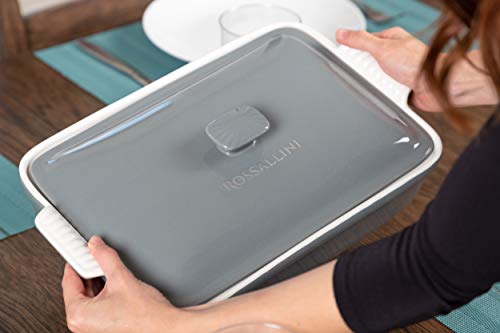 Stoneware Casserole Dish Bakeware Set with Lid, Large 3.2 Quart, 11 by 9 Inch, Grey M264