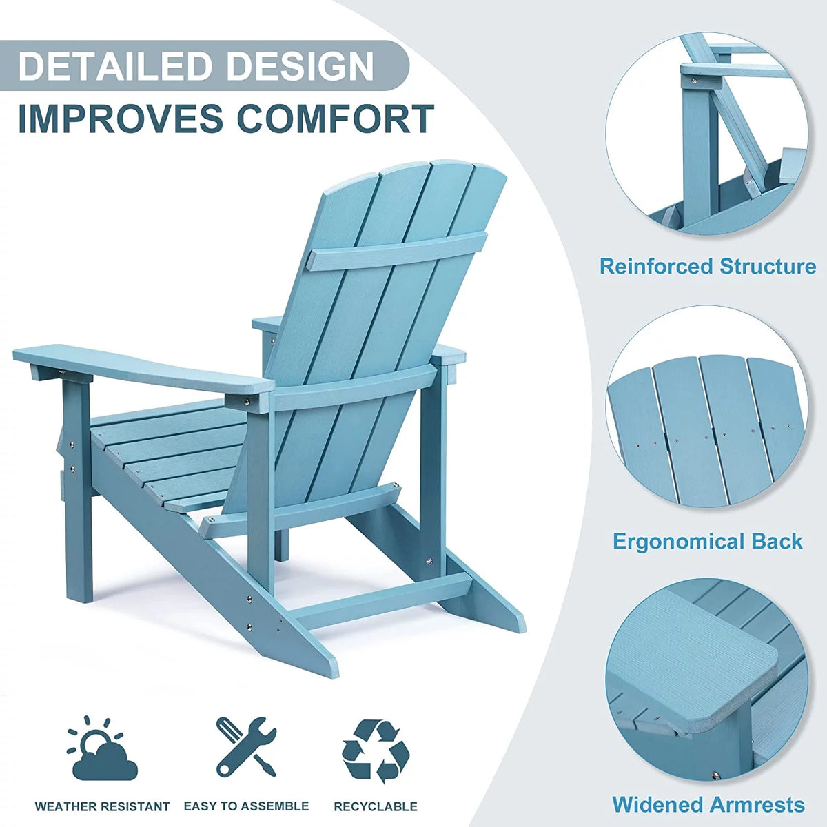 Blue Weather Resistant Plastic Adirondack Chairs B305382