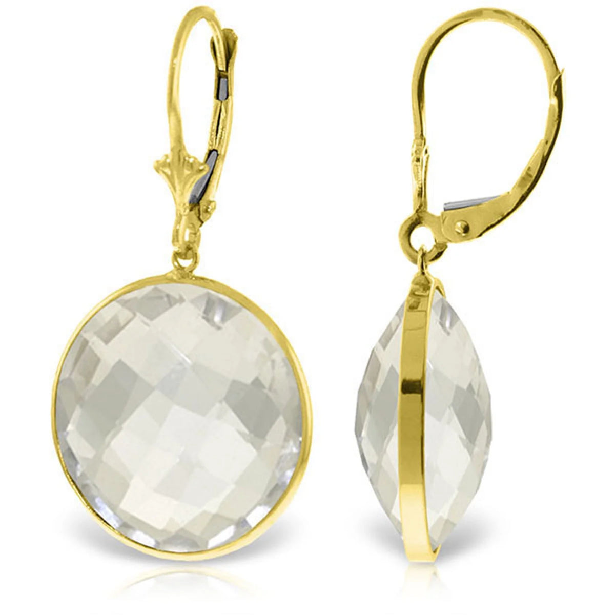 14k Solid Gold Leverback Earrings with Round White Topaz O65054