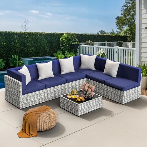 7 Pieces Wicker Patio Sectional Sofa Set with Coffee Table P7253